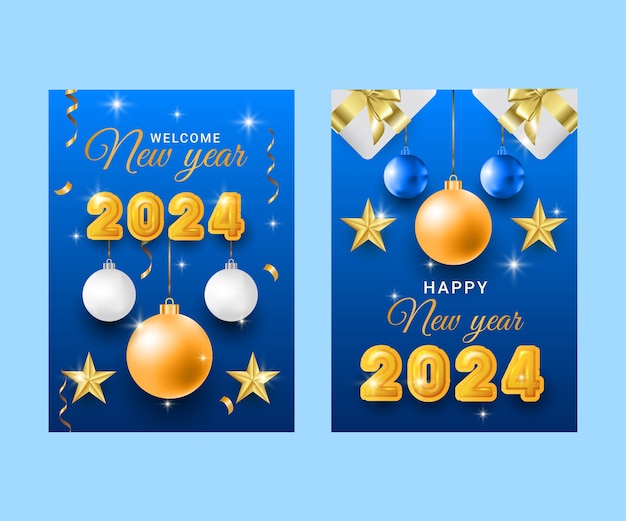 2024년 새해 축하 행사를 위한 현실적인 인사 카드 컬렉션