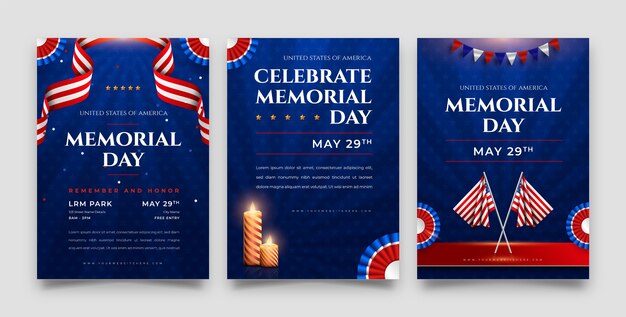 Realistic greeting cards collection for usa memorial day celebration