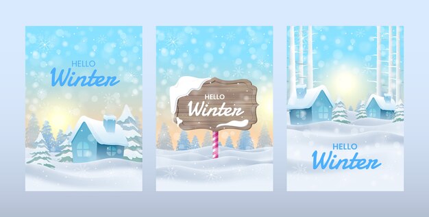 Реалистичная коллекция поздравительных открыток для зимнего сезона