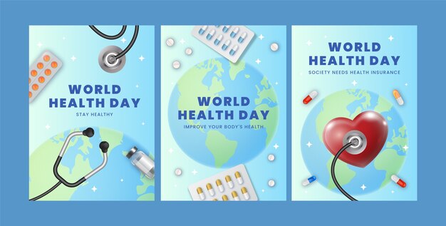 realistic greeting cards collection for world health day awareness