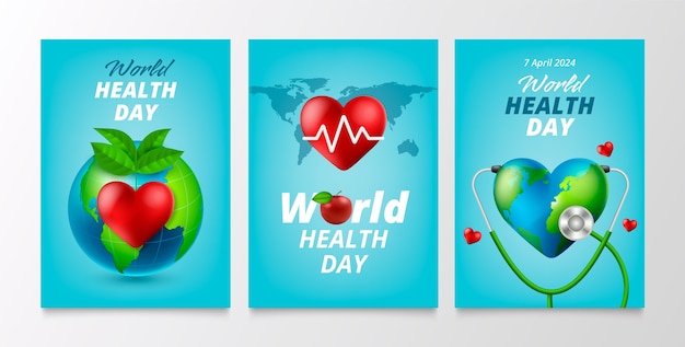 Free vector realistic greeting cards collection for world health day