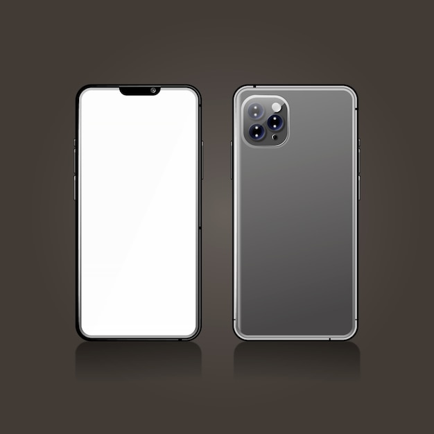 Realistic grey smartphone front and back