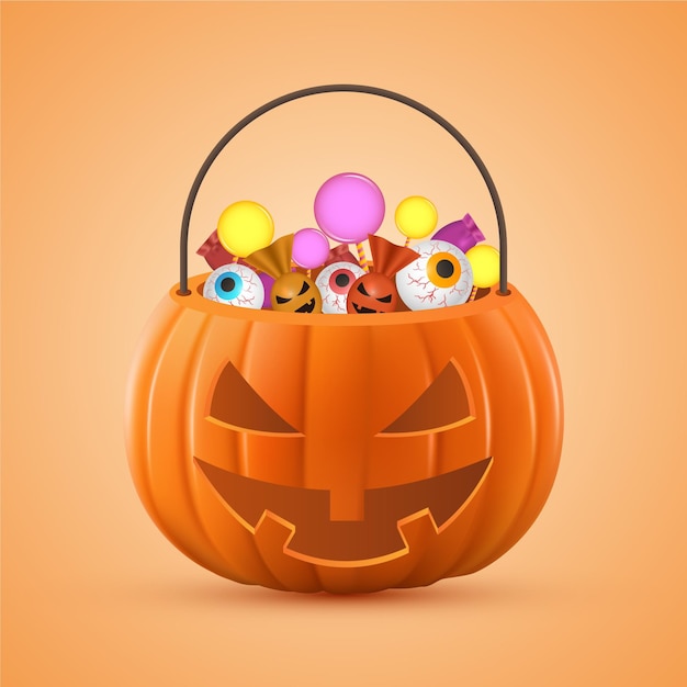 無料ベクター リアルなハロウィンバッグイラスト