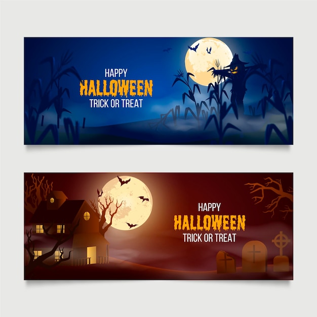 Realistic halloween banners set