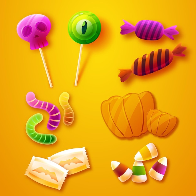 Free vector realistic halloween candy collection