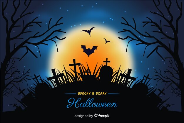 Realistic halloween cemetery background