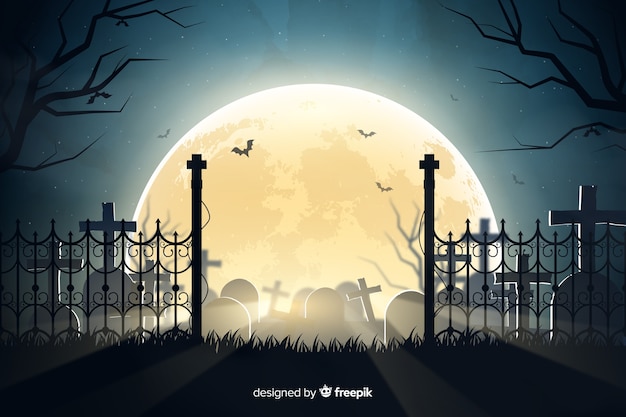 Realistic halloween cemetery background