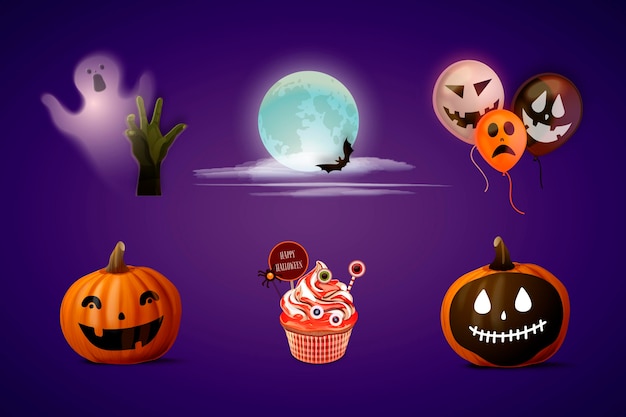 Free vector realistic halloween element collection