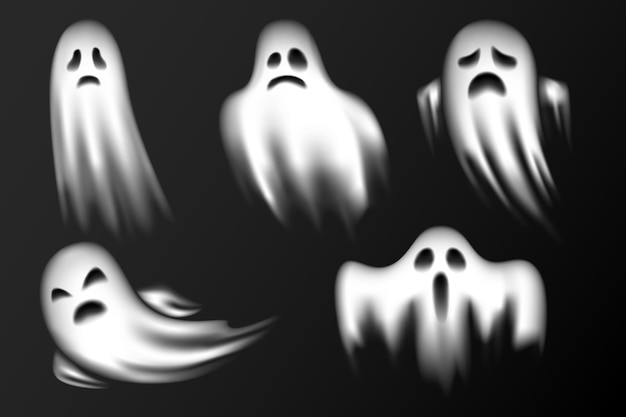 Realistic halloween ghosts collection