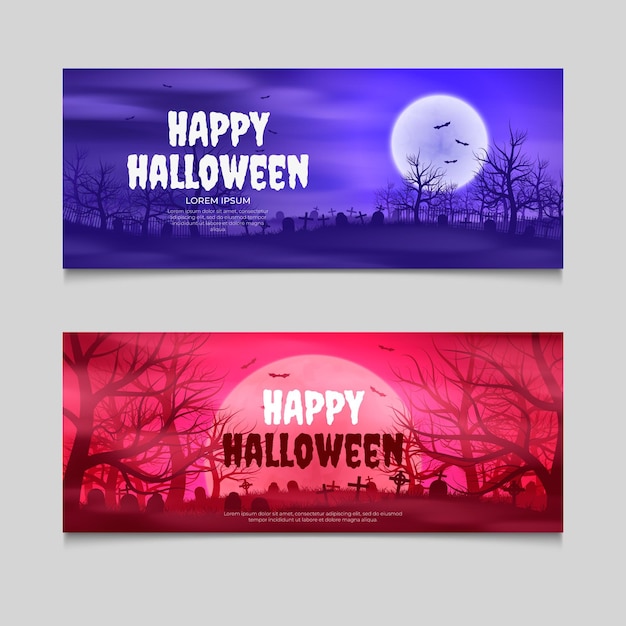 Набор реалистичных горизонтальных баннеров на хэллоуин