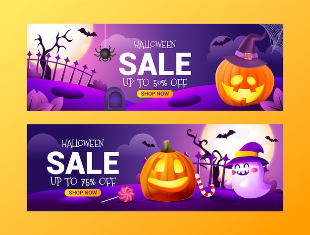 Realistic halloween horizontal sale banner template
