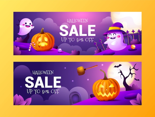 Vettore gratuito modello di banner di vendita orizzontale realistico di halloween