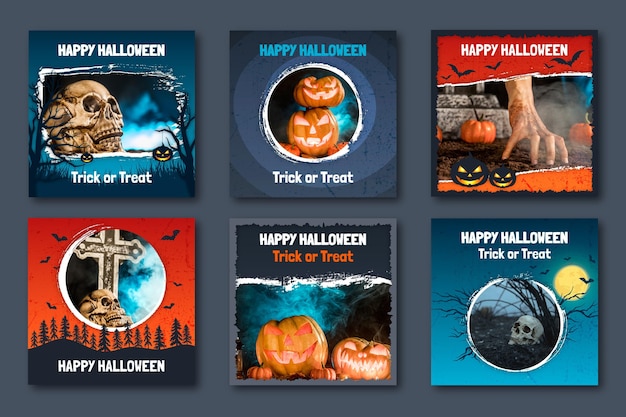 Free vector realistic halloween instagram posts collection