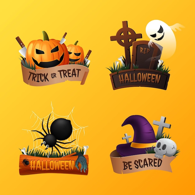 Realistic halloween labels collection