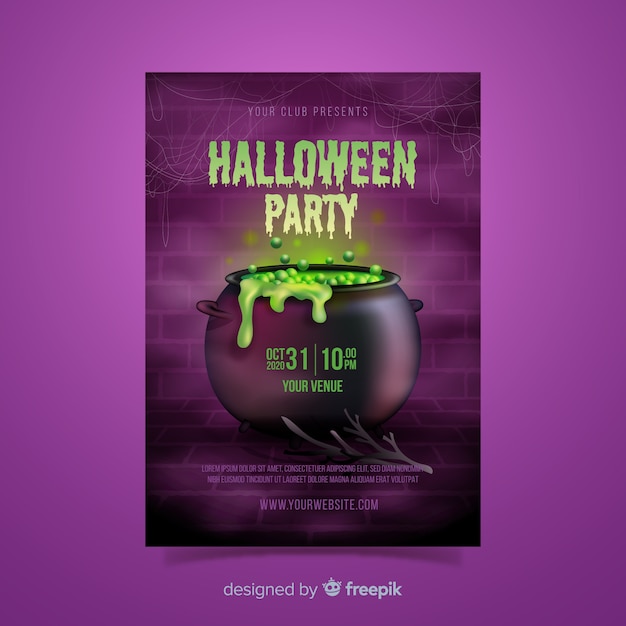 Realistic halloween melting pot flyer template