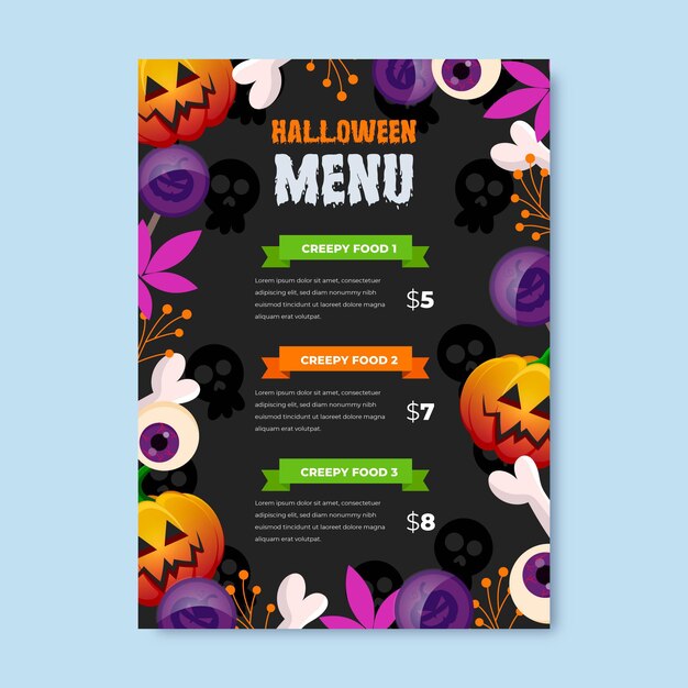 Vettore gratuito modello di menu realistico di halloween