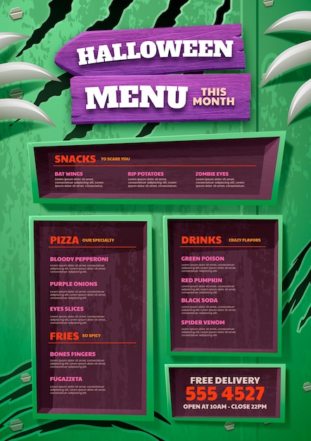 Free vector realistic halloween menu template