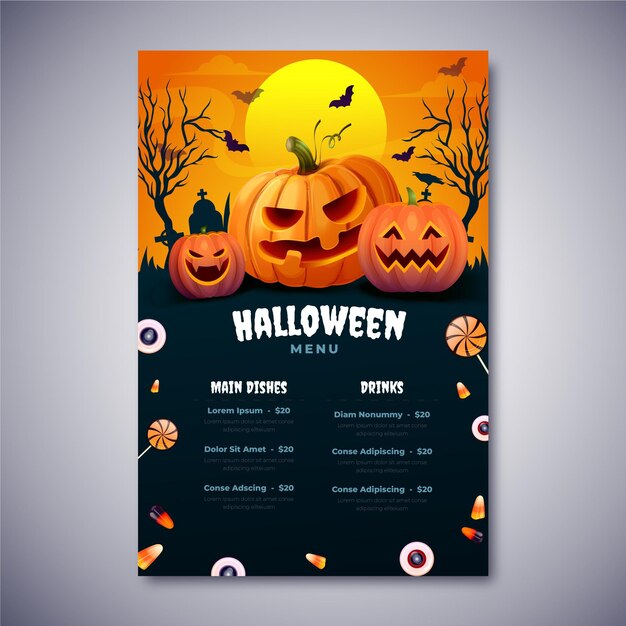 Realistic halloween menu template