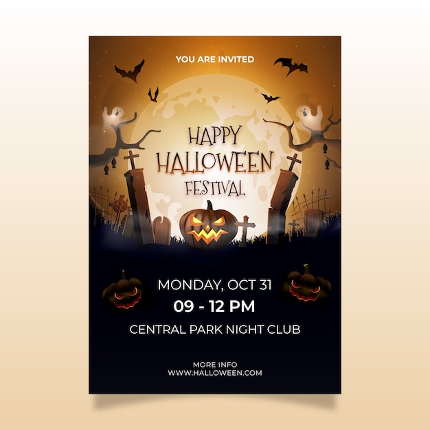 Free vector realistic halloween party invitation template