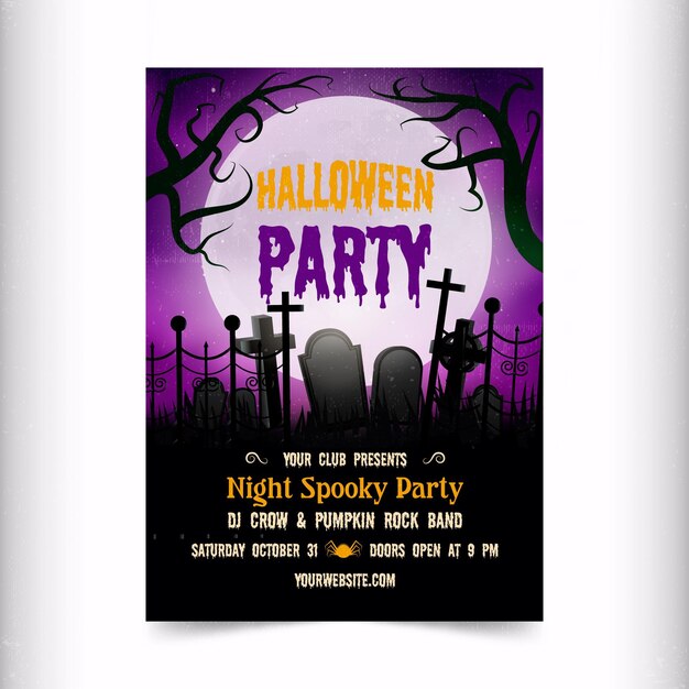 Realistic Halloween Party Poster with Graves: Free Vector Template