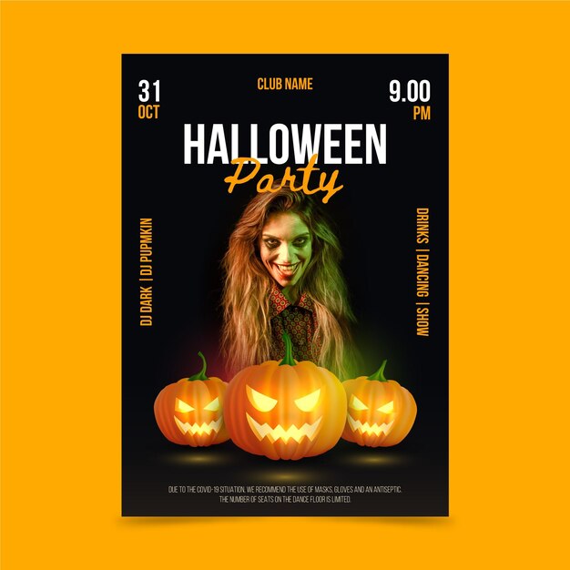 Realistic halloween party vertical poster template with photo