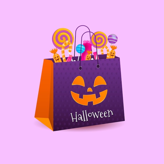 Vettore gratuito illustrazione realistica della borsa della zucca di halloween