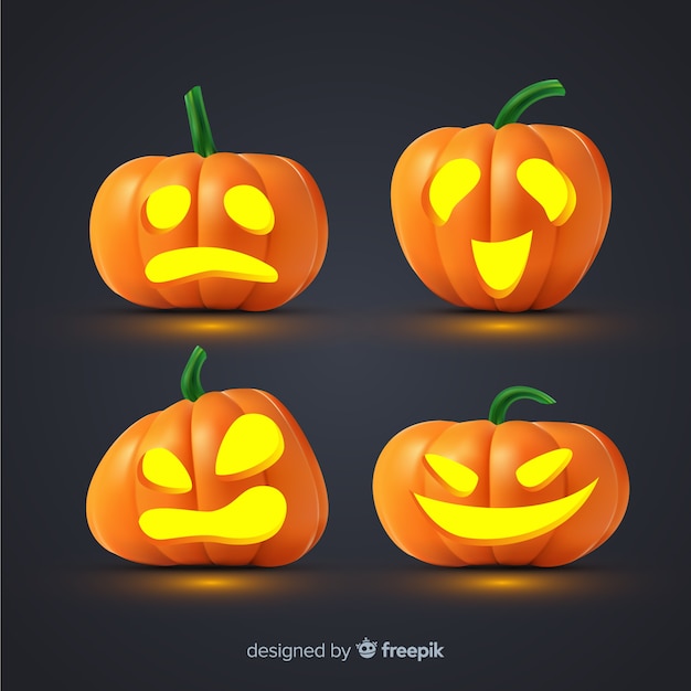 Free vector realistic halloween pumpkin collection with faces