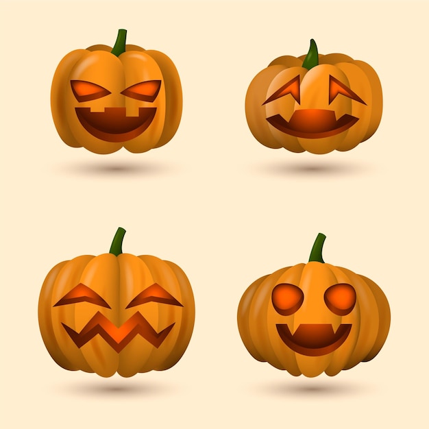 Free vector realistic halloween pumpkin collection