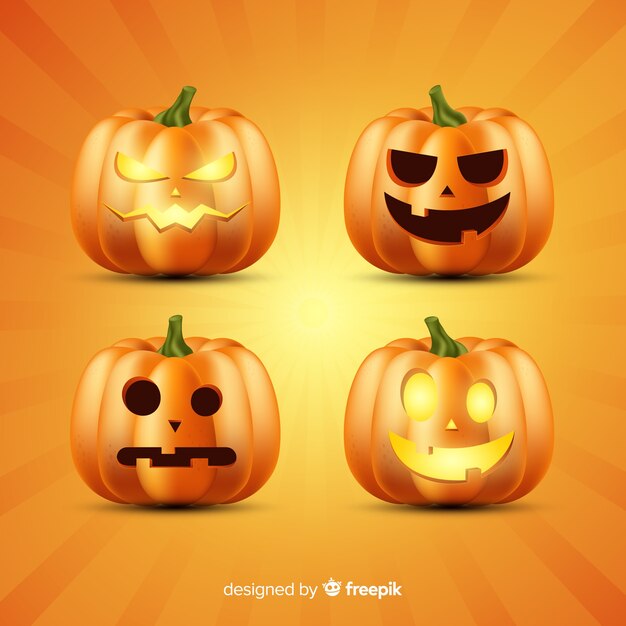 Realistic halloween pumpkin collection