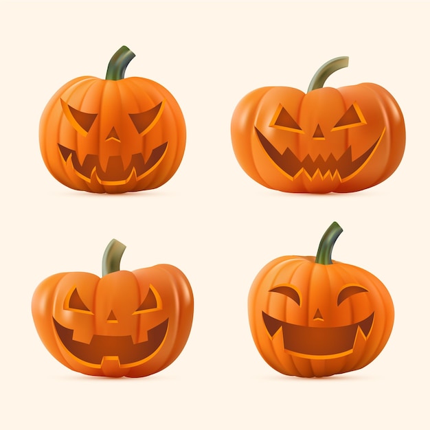 Realistic halloween pumpkin collection