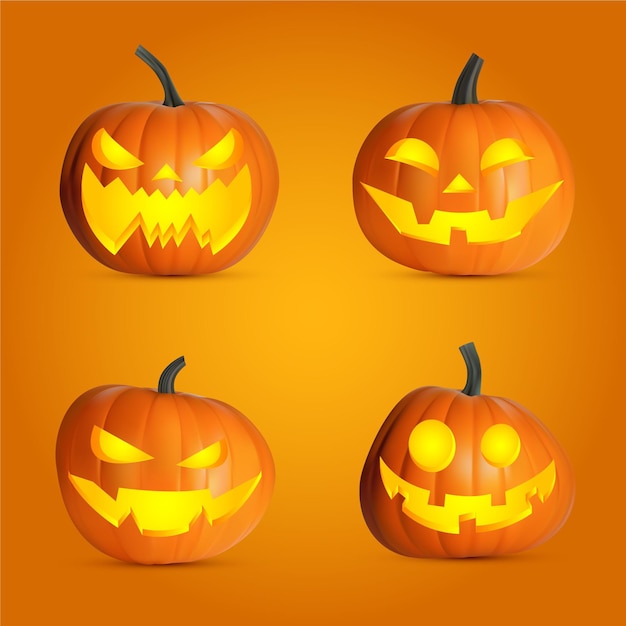 Free vector realistic halloween pumpkin collection