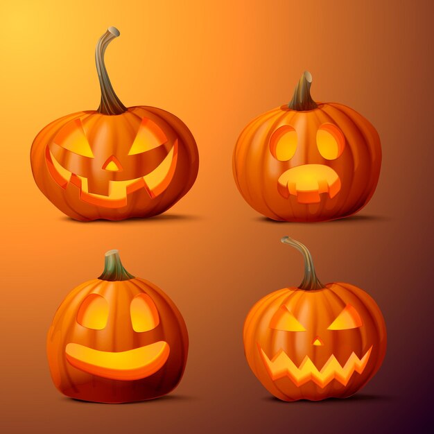 Realistic halloween pumpkin collection