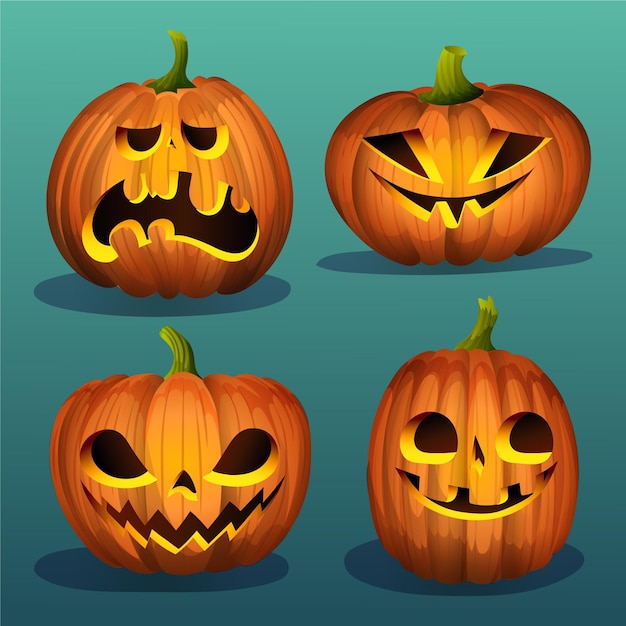 Realistic halloween pumpkins collection
