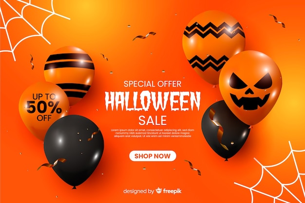 Realistic halloween sale background with balloons