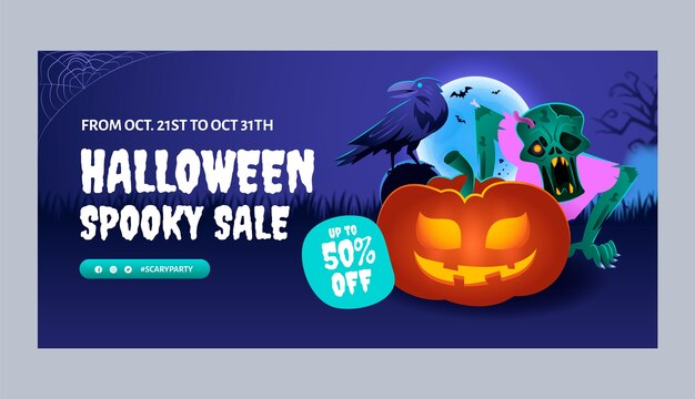 Realistic halloween sale banner template