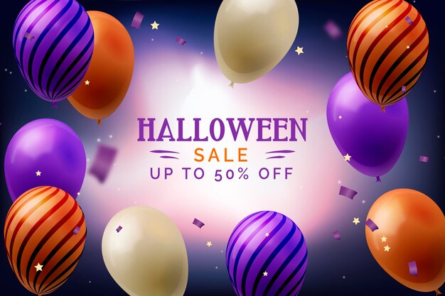 Realistic halloween sale banner with balloons