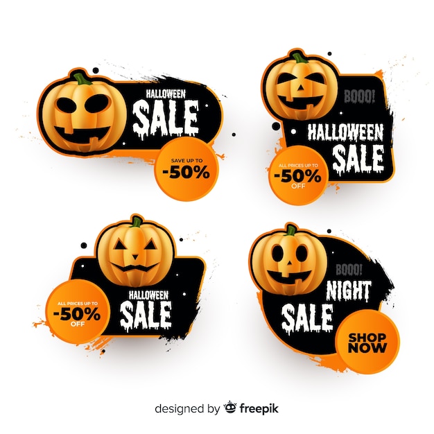 Realistic halloween sale label collection