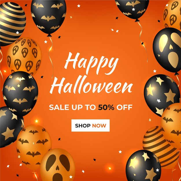 Realistic halloween sale squared banner