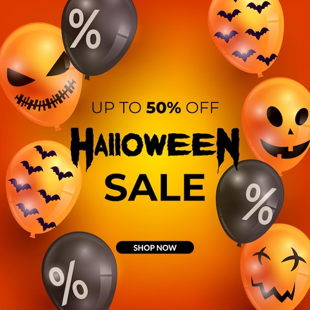 Realistic halloween sale with balloons