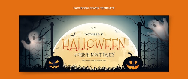 Vettore gratuito modello di copertina per social media realistico di halloween