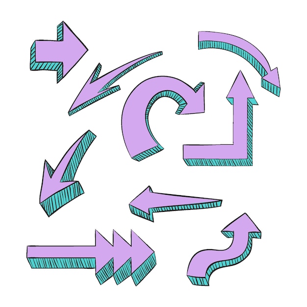 Бесплатное векторное изображение Реалистичная коллекция рисованной стрелки