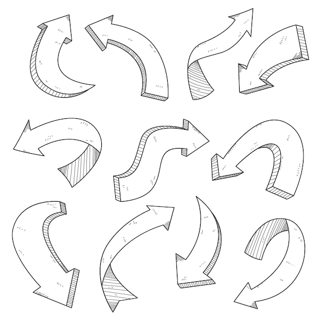 Бесплатное векторное изображение Реалистичная коллекция рисованной стрелки