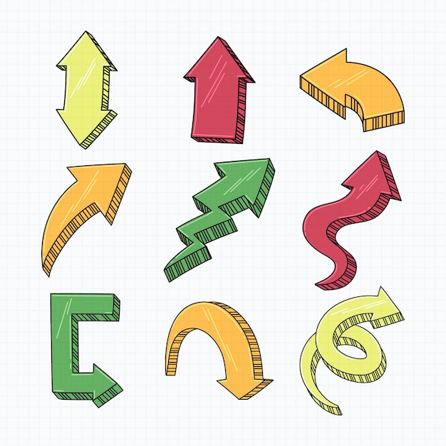 Vettore gratuito insieme della freccia disegnata a mano realistica