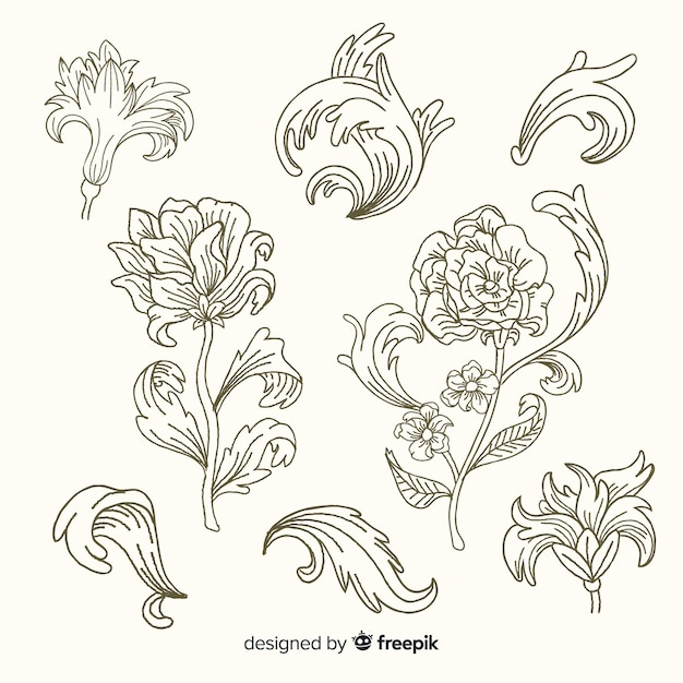 Free vector realistic hand drawn baroque vintage flowers