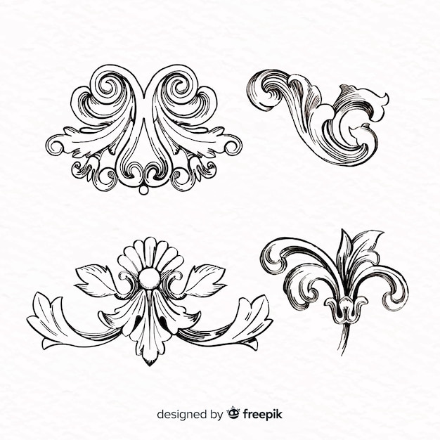 Realistic hand drawn baroque vintage flowers