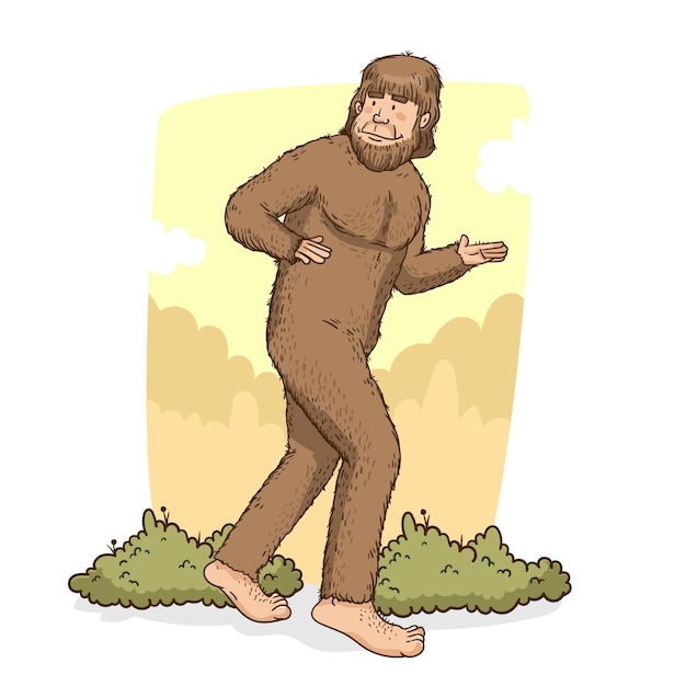 Free vector realistic hand drawn bigfoot sasquatch illustration