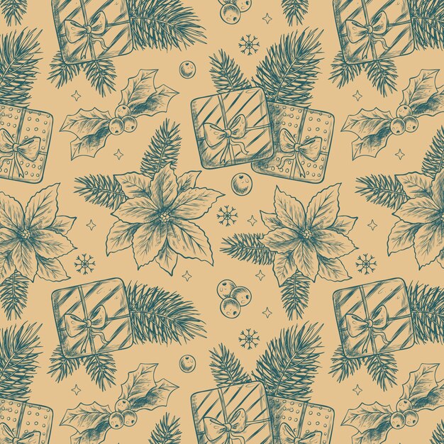 Realistic hand drawn christmas pattern