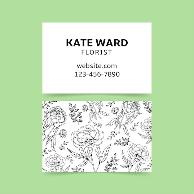 Realistic hand drawn company card with flowers template