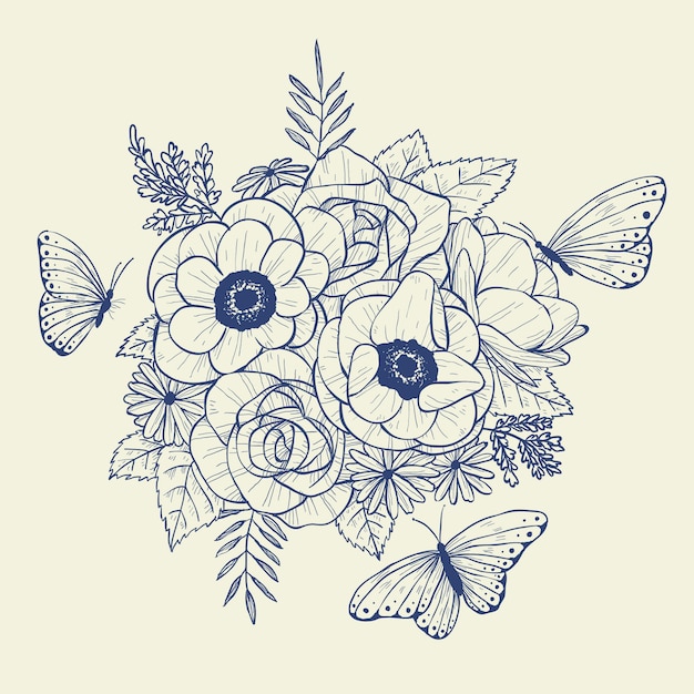 現実的な手描きの花の花束