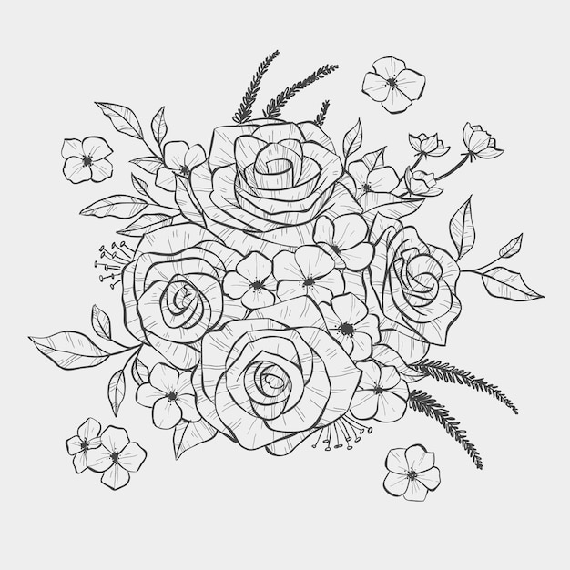 現実的な手描きの花の花束